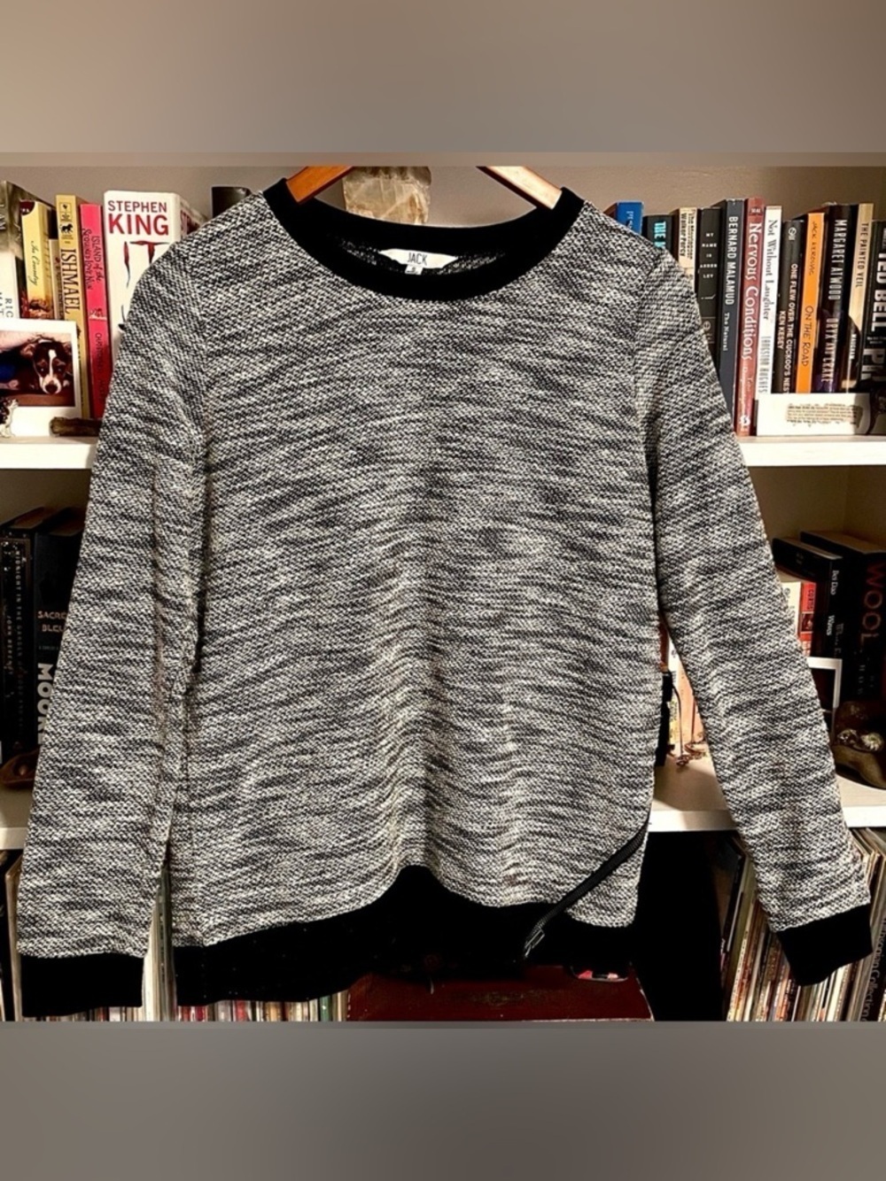 Jack by BB Dakota Black & White Textured Knit Sweater Small Side Zip Long Sleeve